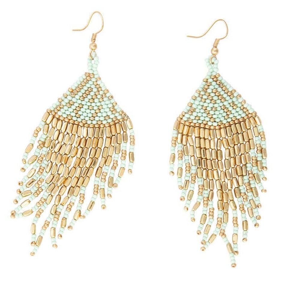 Fluorescence Beaded Drop Earrings in Gold & Blue